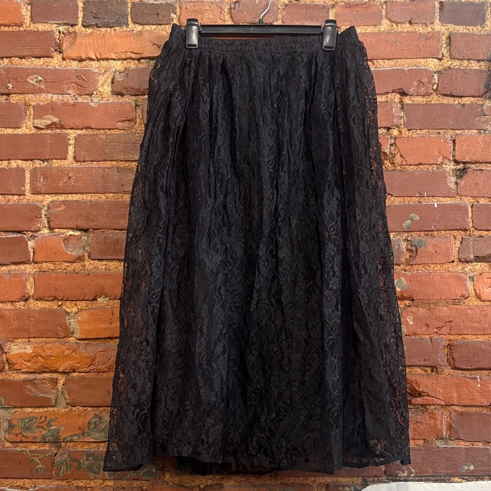 Vintage‎ Made in the USA Black Lace Midi Skirt Size Large